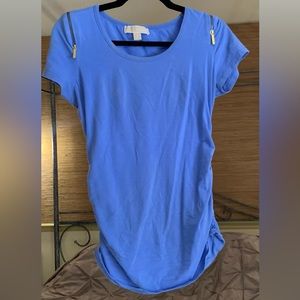 Michael Kors Blue Short Sleeve Top with side Scrunch Shirt